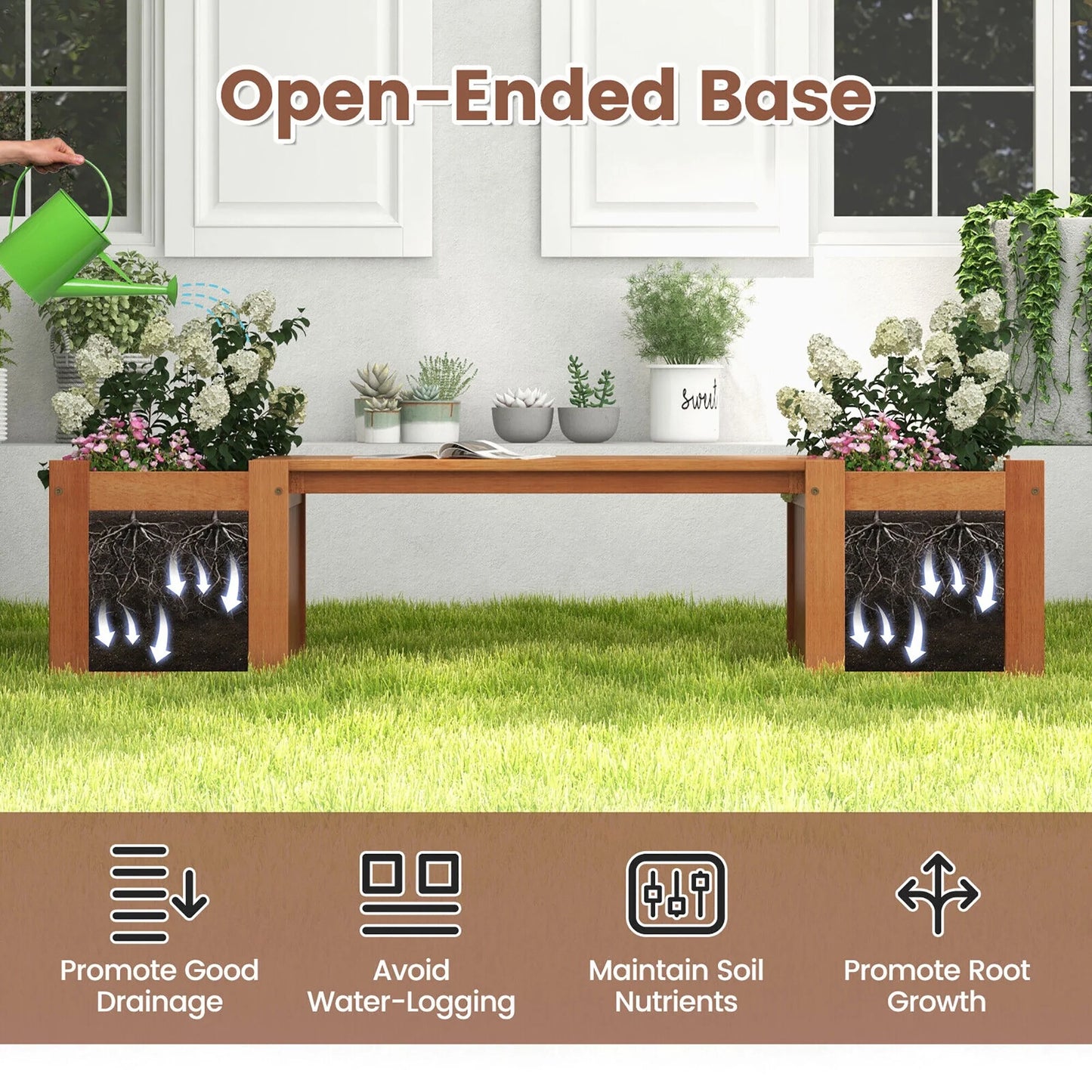 Gymax Wood Outdoor Planter Boxes w/ Detachable Bench 2 Elevated Mini
