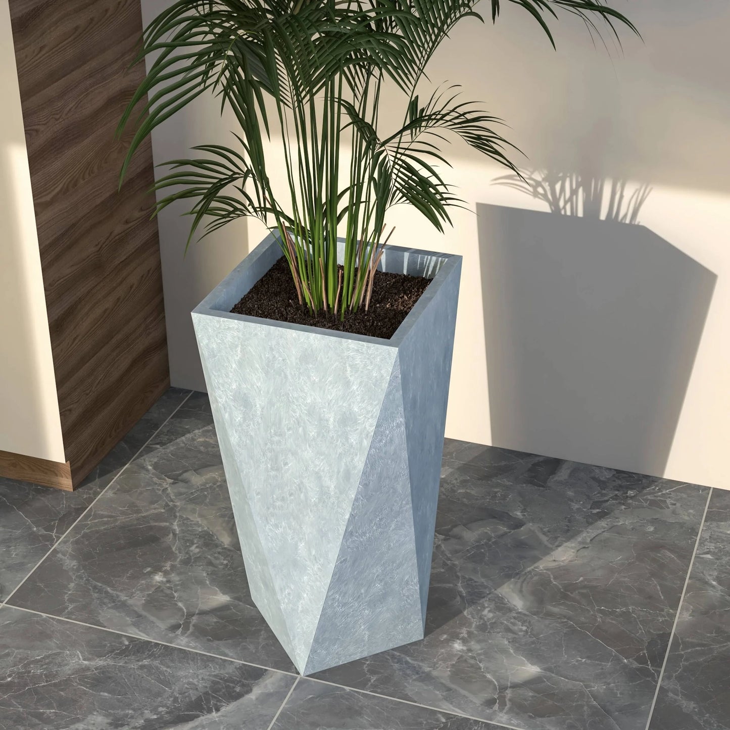 Aloe Fiberstone & MGO Clay Tapered Square Durable Planter, Indoor/Outdoor Weather Resistant Pot with Drainage, Yard Porch Decor