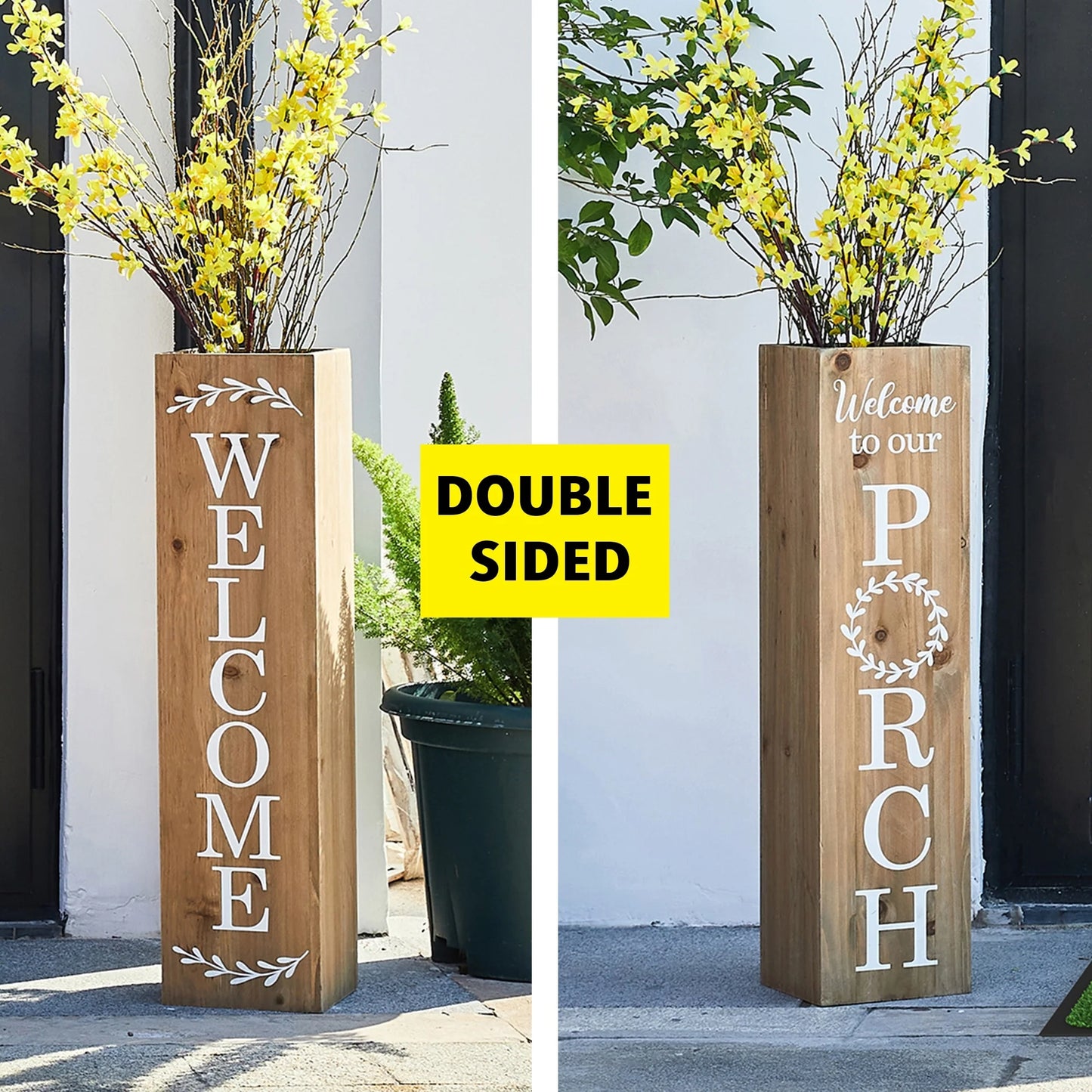 Glitzhome 30"H Rustic Welcome & Home or Welcome & Porch Double Sided Wooden Planter Sign Front Door Decor(2025 Quality-upgraded)