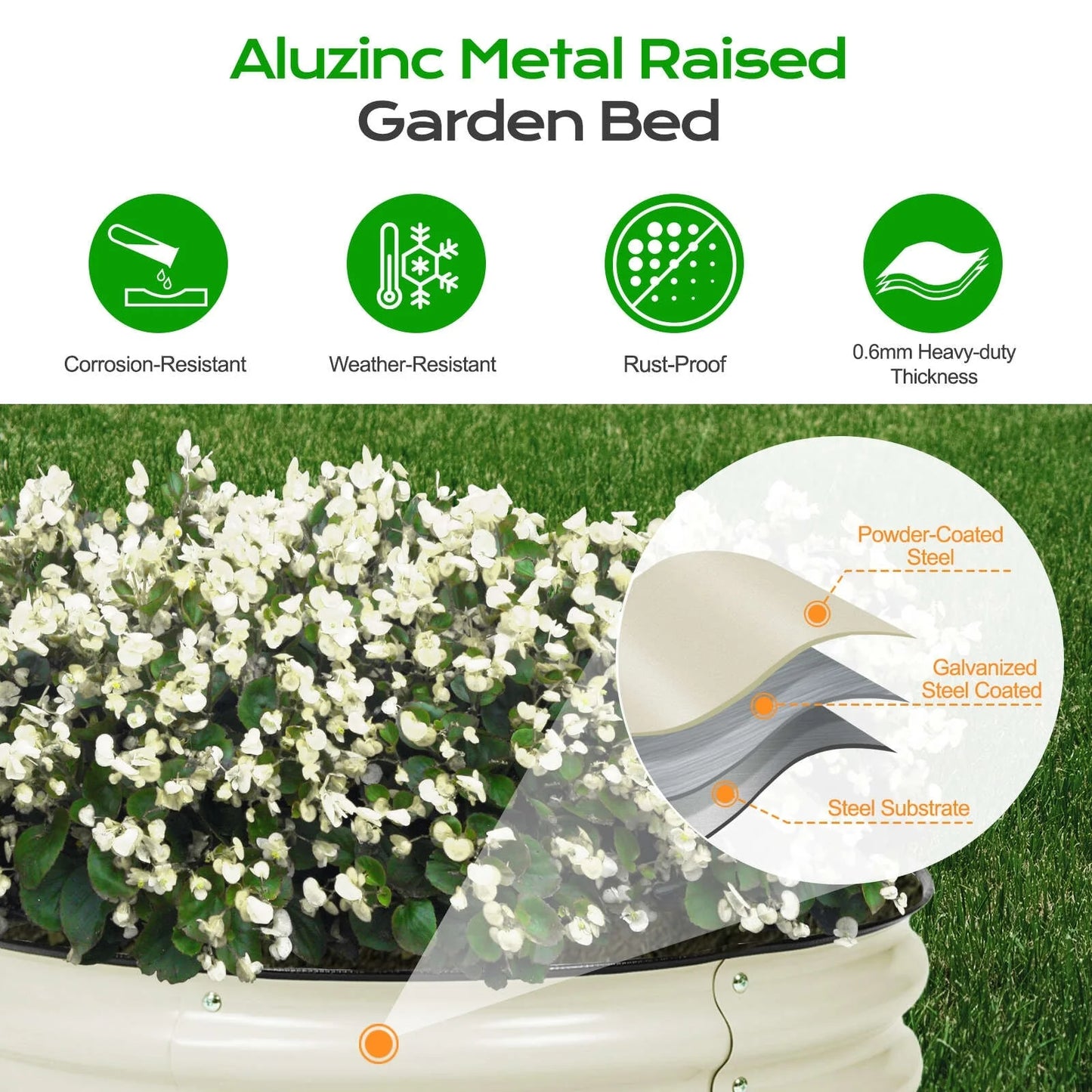 Aoodor 17'' Tall Aluzinc Metal Raised Garden Bed 42'' Round - Outdoor Open-Ended Base Garden Planter Box - N/A