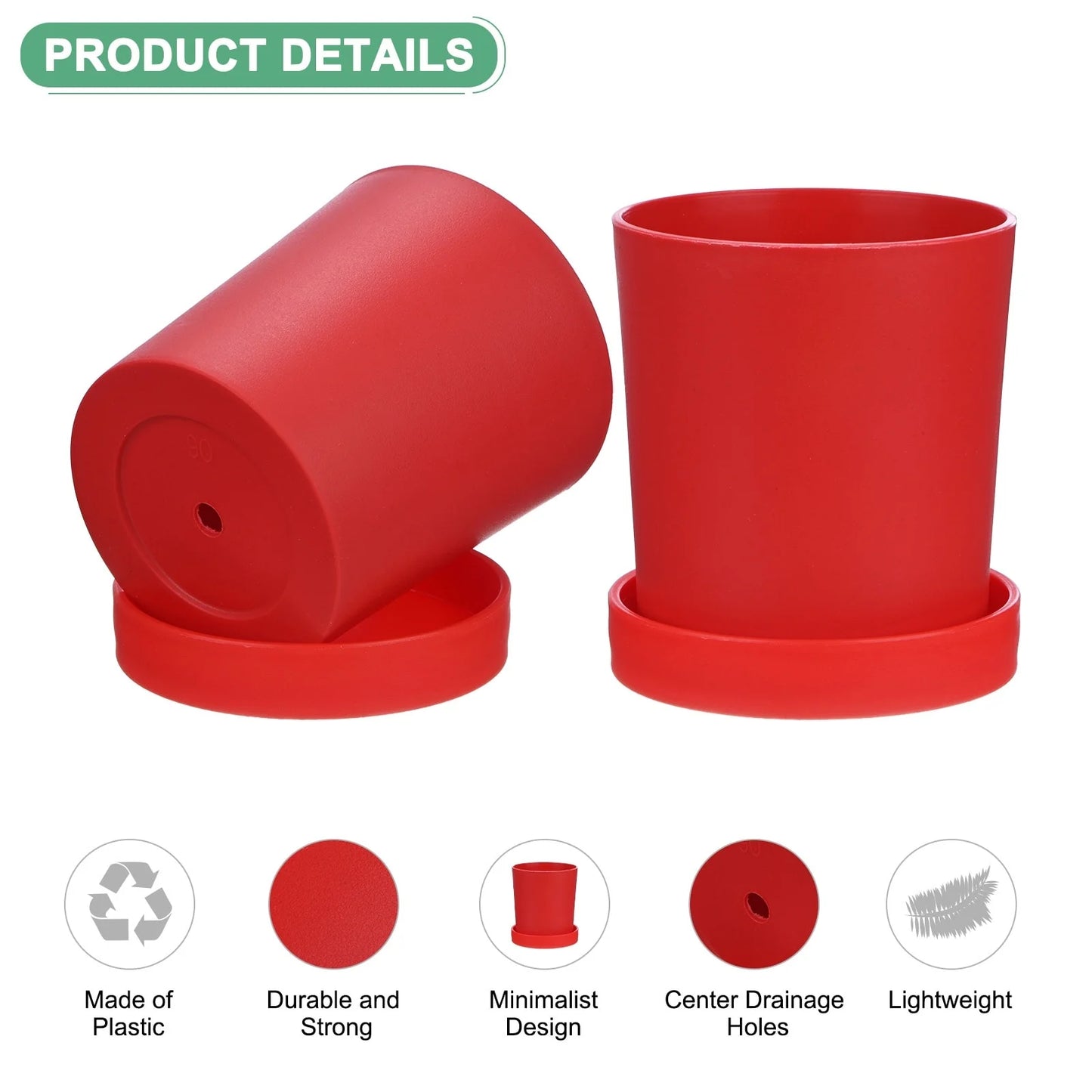 4-Pack Plant Pots, Plastic Pots with Drainage Holes