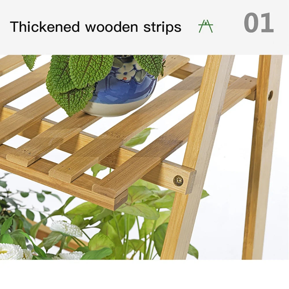 3 Tier Bamboo Hanging Plant Stand Ladder Flower Rack Hanging Baskets