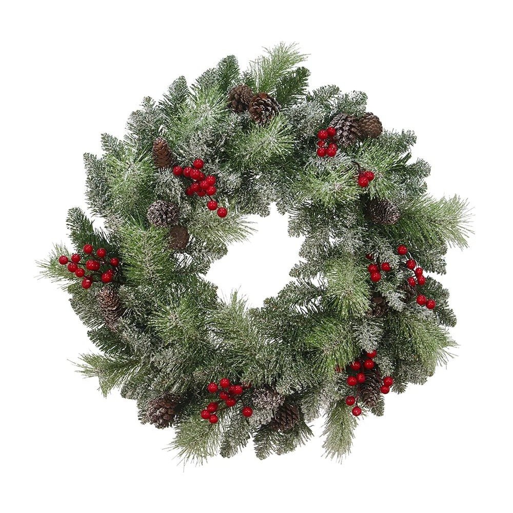 Maypex 24'' Lighted Faux Christmas Wreath - Green - 24.00" L x 24.00" W x 5.00" H