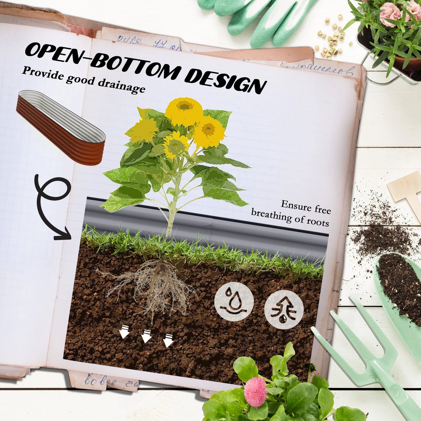 Outsunny 7.9' x 2' x 1.4' Galvanized Raised Garden Bed Kit, Outdoor Metal Elevated Planter Box