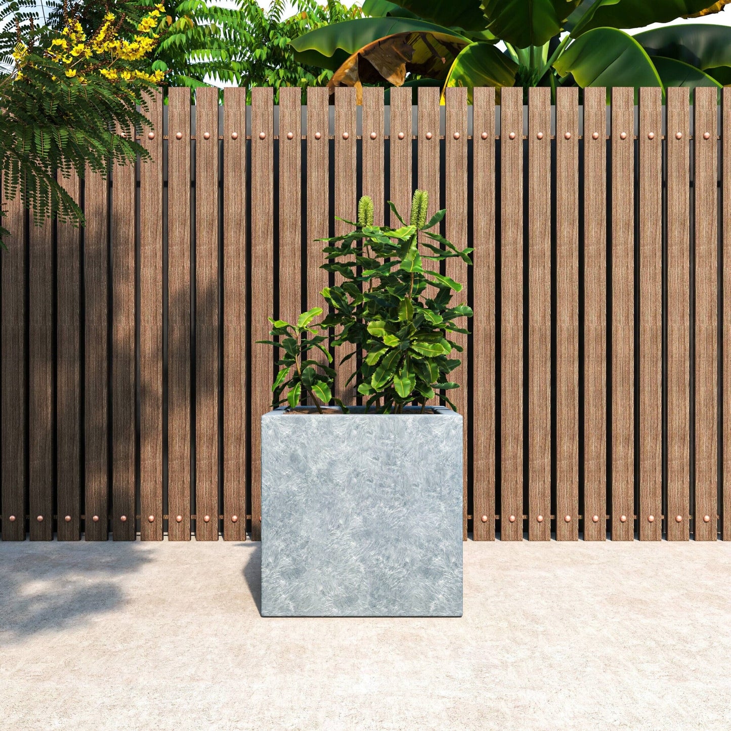 Fern Modern Square Fiberstone and MGO Clay Planter with Drainage for Indoor & Outdoor Home Office Patio Yard Decor