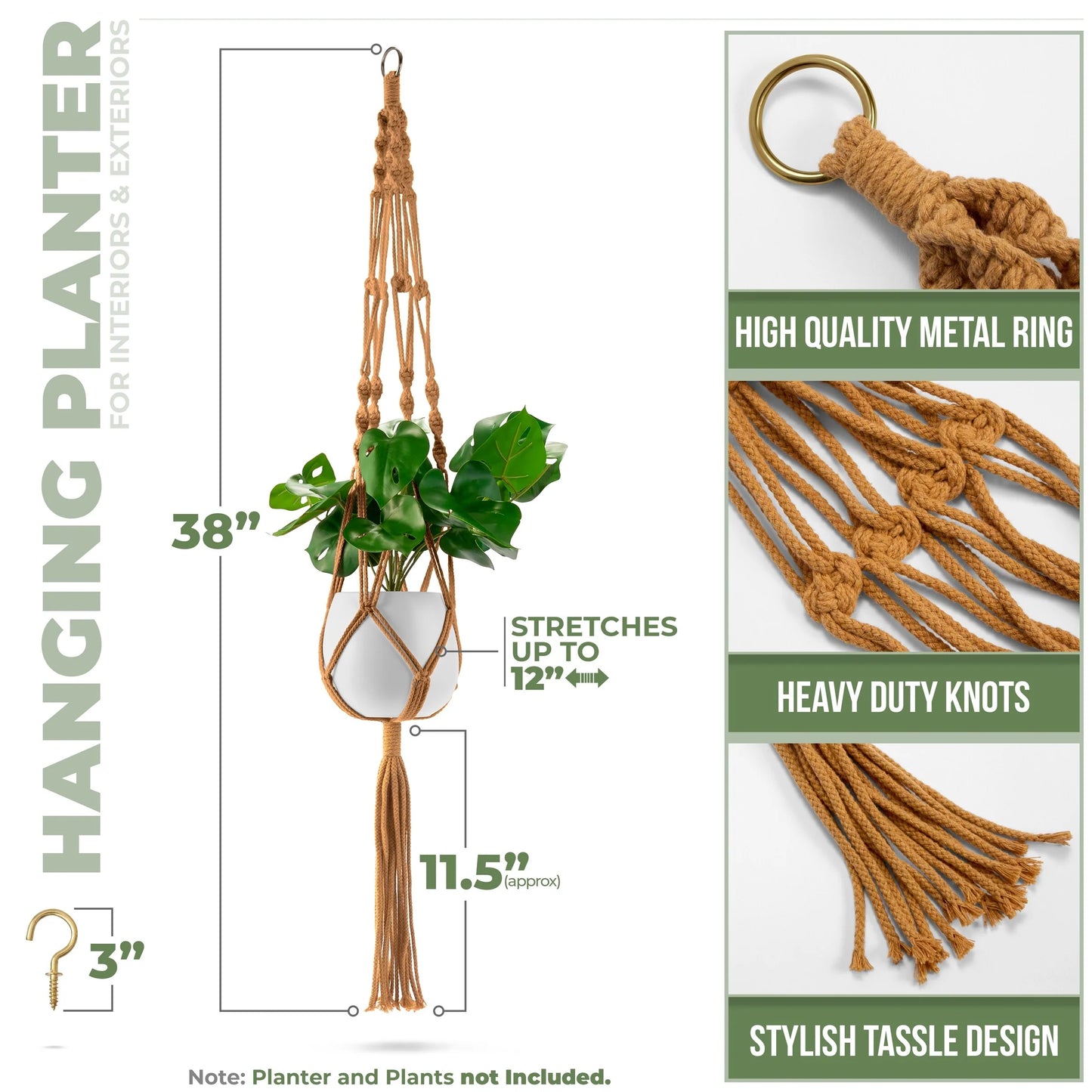 Macrame Plant Hanger (4, 6, 8 Pack) Indoor Outdoor Hanging Plant Pots Cotton Rope, Elegant for Home, Patio, Garden