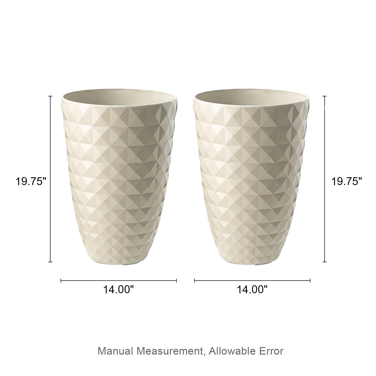 Glitzhome 19"H Set of 2 Modern Oversized Tall Planter Flowerpot Eco-Friendly Wave/ Diamond Textured Plant Pot