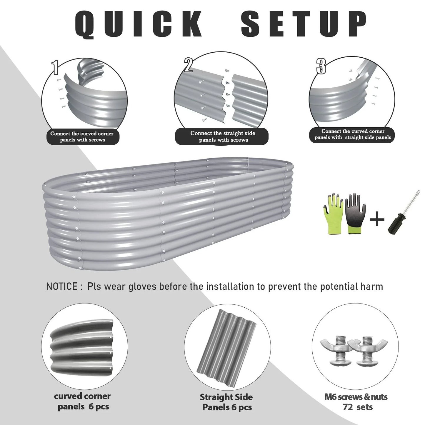 8 ft. x 3 ft. x 2 ft. Metal Oval Galvanized Raised Garden Bed