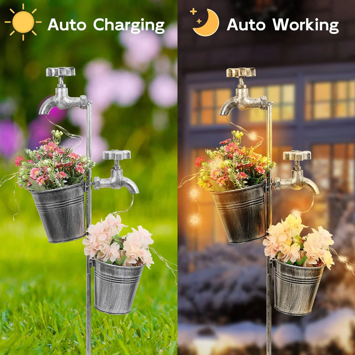 Solar Shower Garden Art Light Decoration LED Fairy Lights with Planter