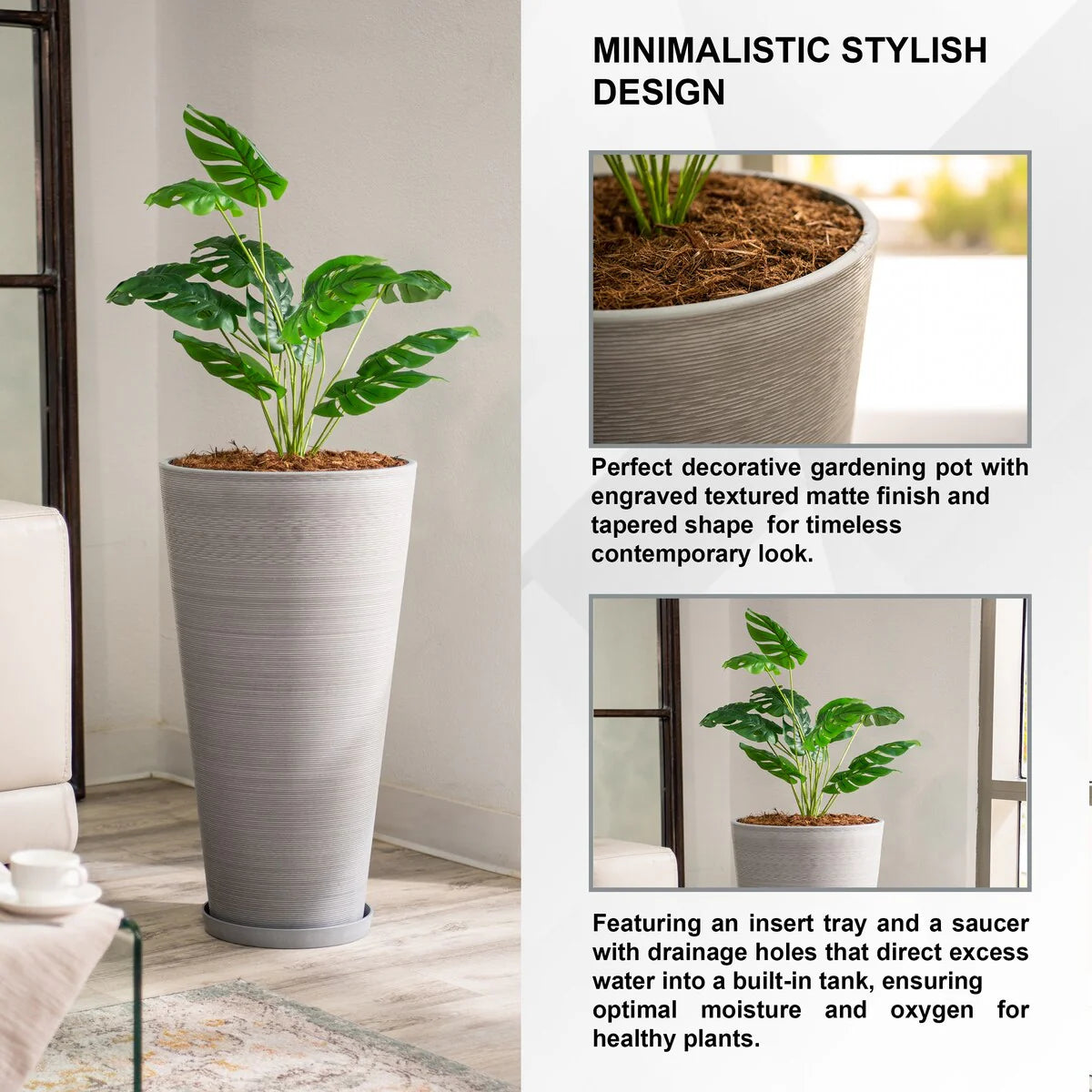 XBrand Modern 28-Inch Tall Round Planter, Modern Tapered, Indoor & Outdoor Planter