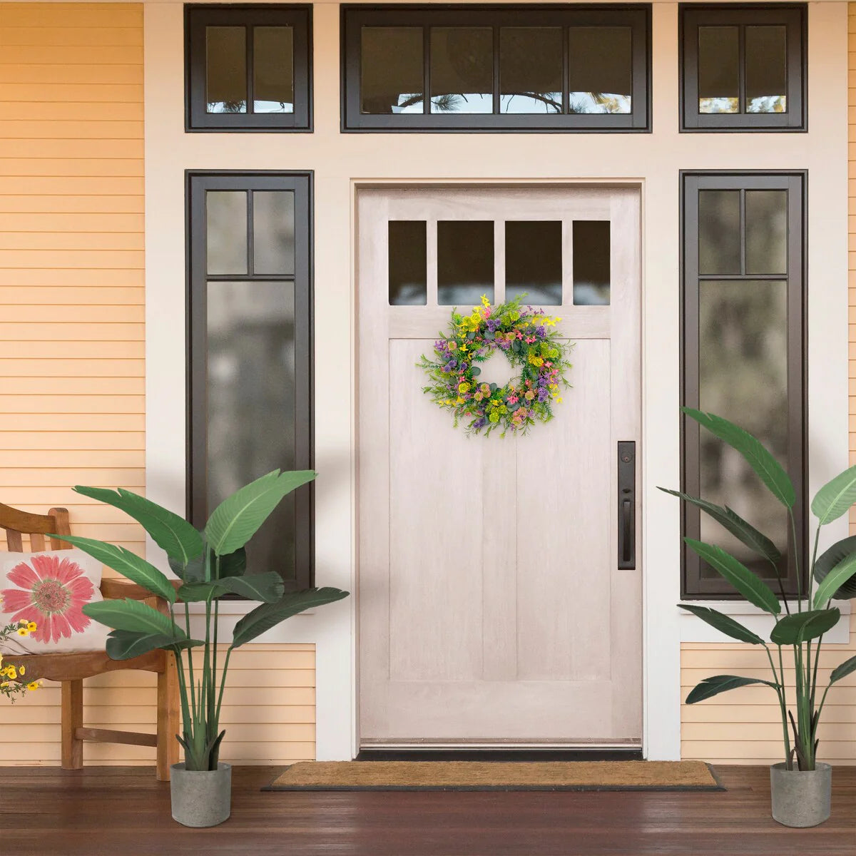 Puleo International 24" Artificial Eucalyptus Floral Spring Door Wreath with Berries, Multicolor
