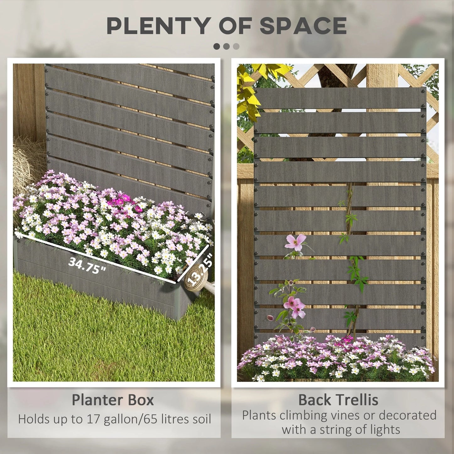 Outsunny Raised Garden Bed with Trellis for Climbing Plants, Planter Box with Self Draining Gap, Freestanding Trellis Planter