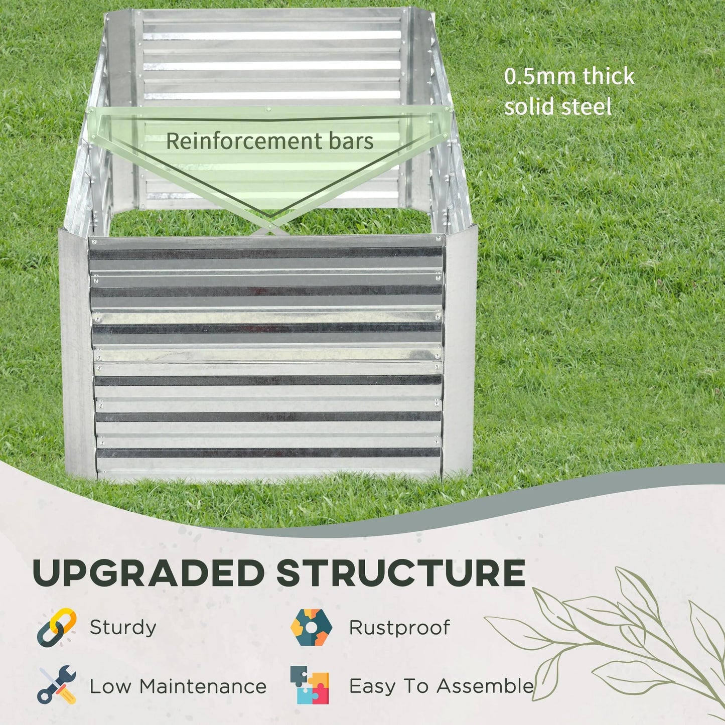 Outsunny Raised Garden Bed, 71" x 36" x 23" Galvanized Steel Planters for Outdoor Plants with Reinforced Rods
