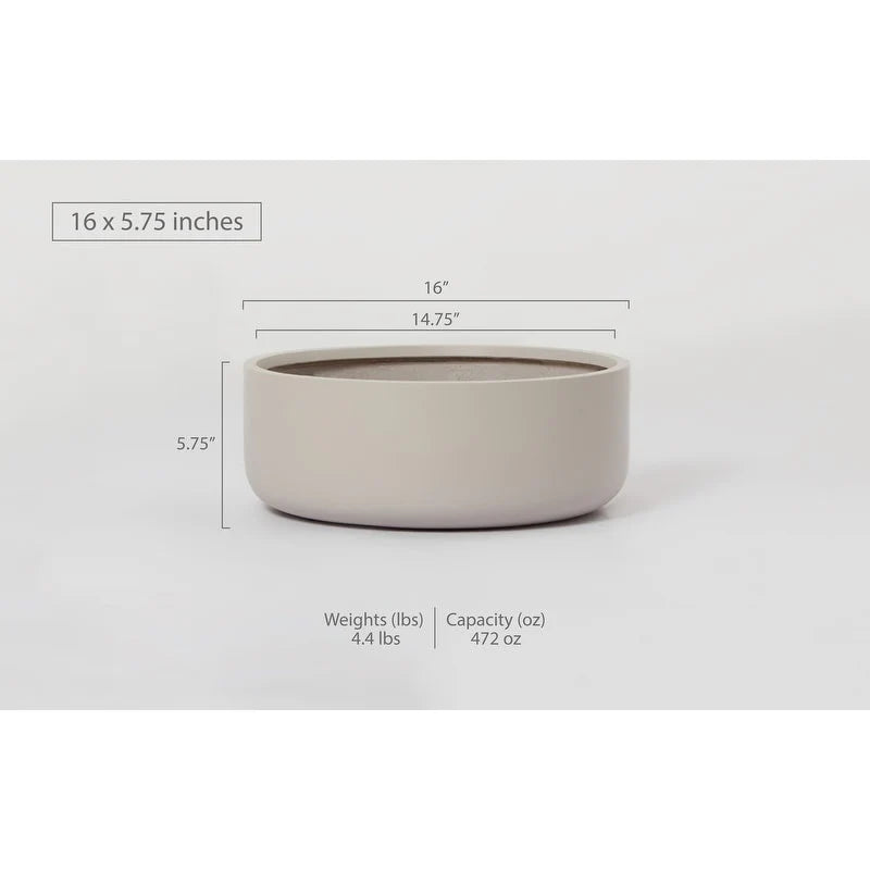 Indoor/Outdoor Large Nordic Minimalist Fiberstone Lightweight Round Bowl Planter Pot - 16, 12 inch Matte Finish