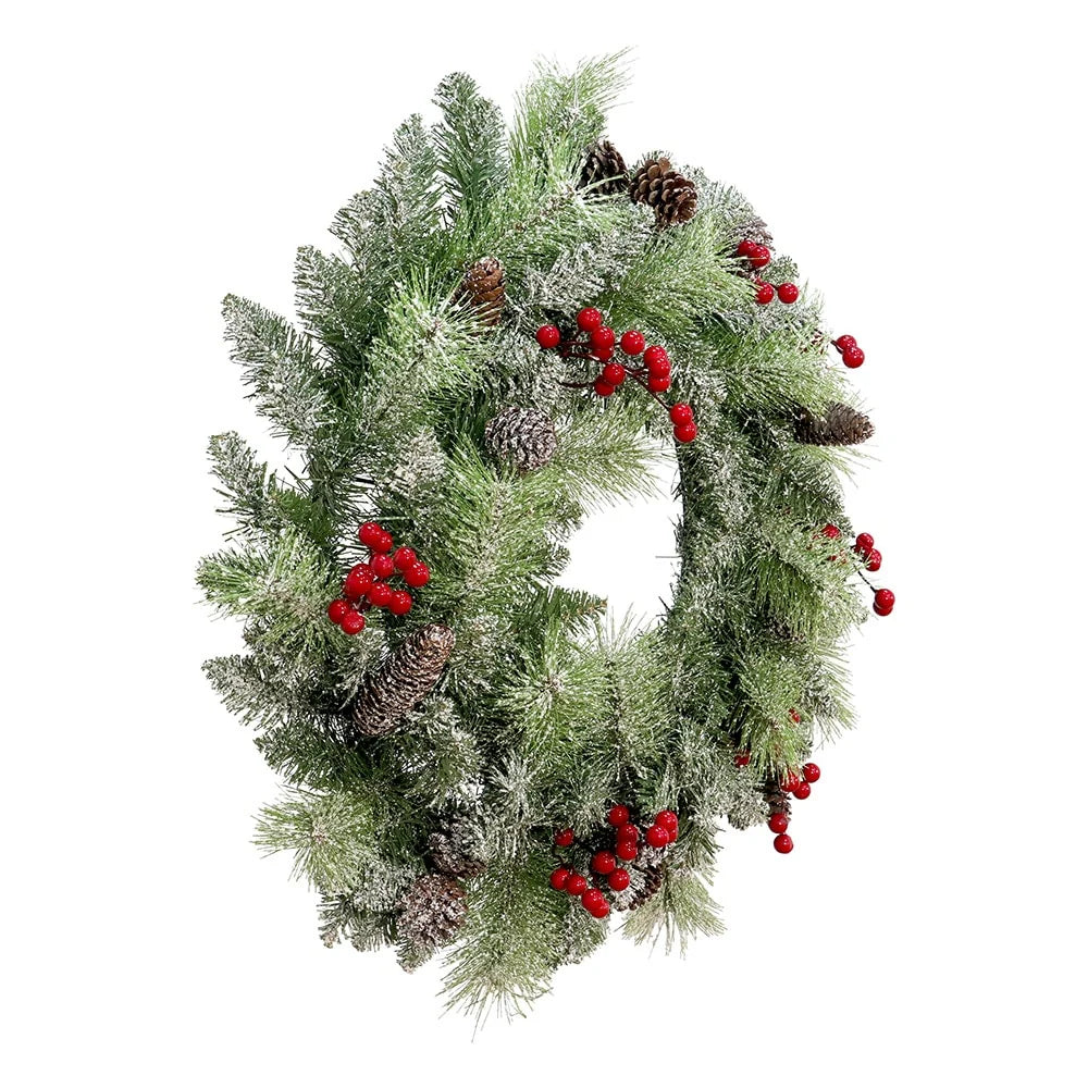 Maypex 24'' Lighted Faux Christmas Wreath - Green - 24.00" L x 24.00" W x 5.00" H