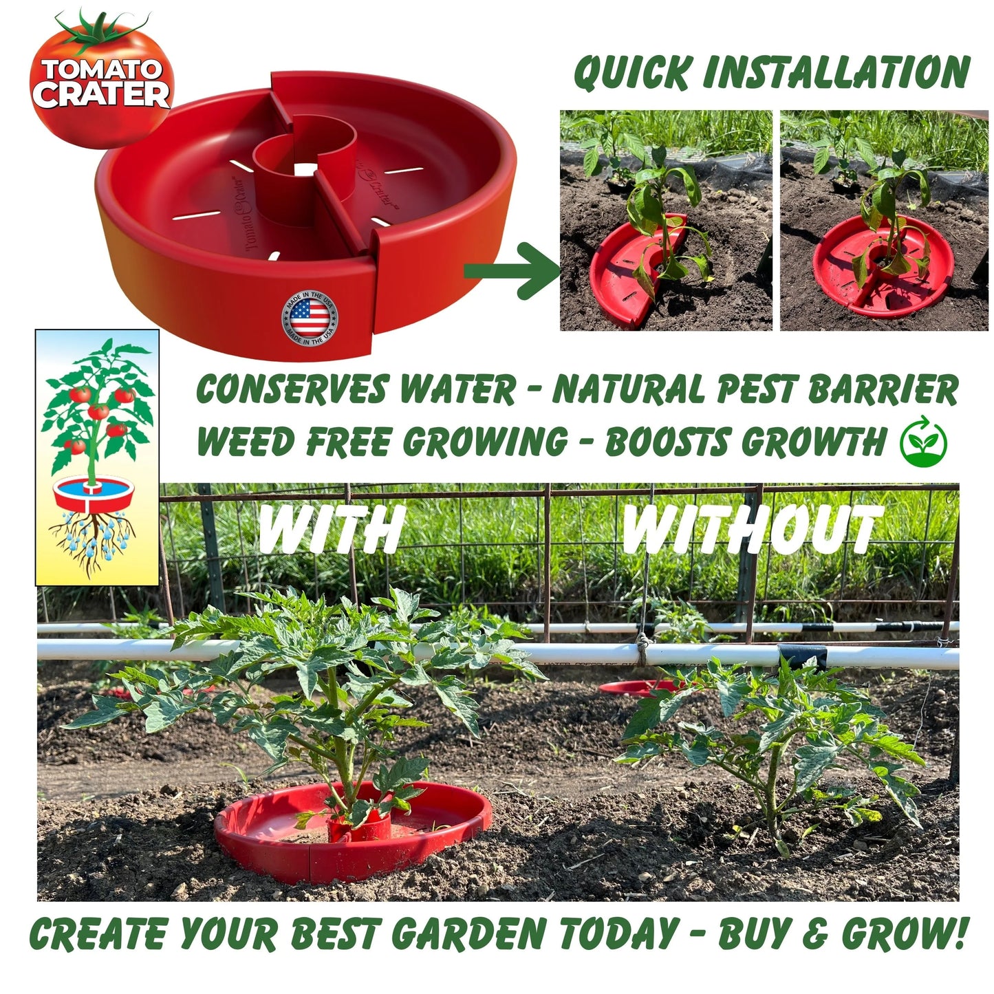 Tomato Crater Gardening Tool for Healthier Tomatoes, 12” Red