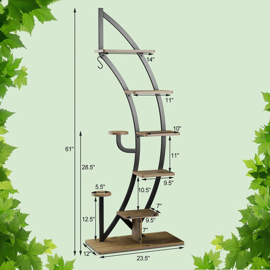 Gymax 6 Tier 9 Potted Metal Plant Stand Rack Curved Stand Holder