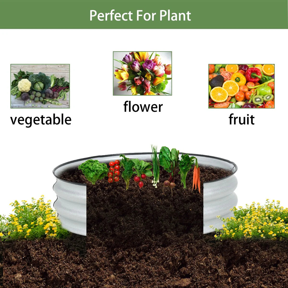 Aoodor Round Raised Garden Bed -Set Of 2-Silver