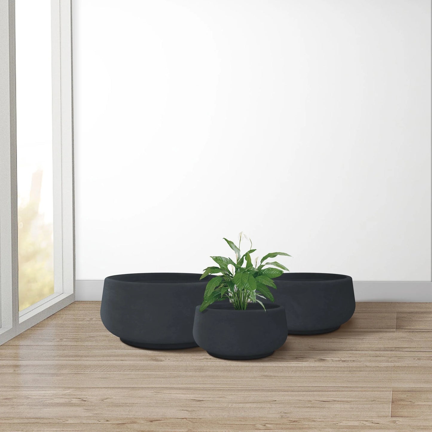 Kante 21.6", 16.9", 12.5"W Round White Concrete Planters (Set of 3), Outdoor/Indoor