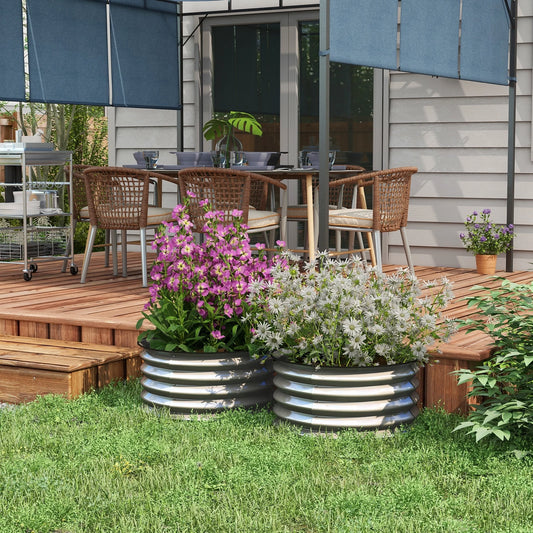 Outsunny Galvanized Raised Garden Bed Set of 2, Planters for Outdoor Plants with Safety Edging, Easy-to-assemble Stock