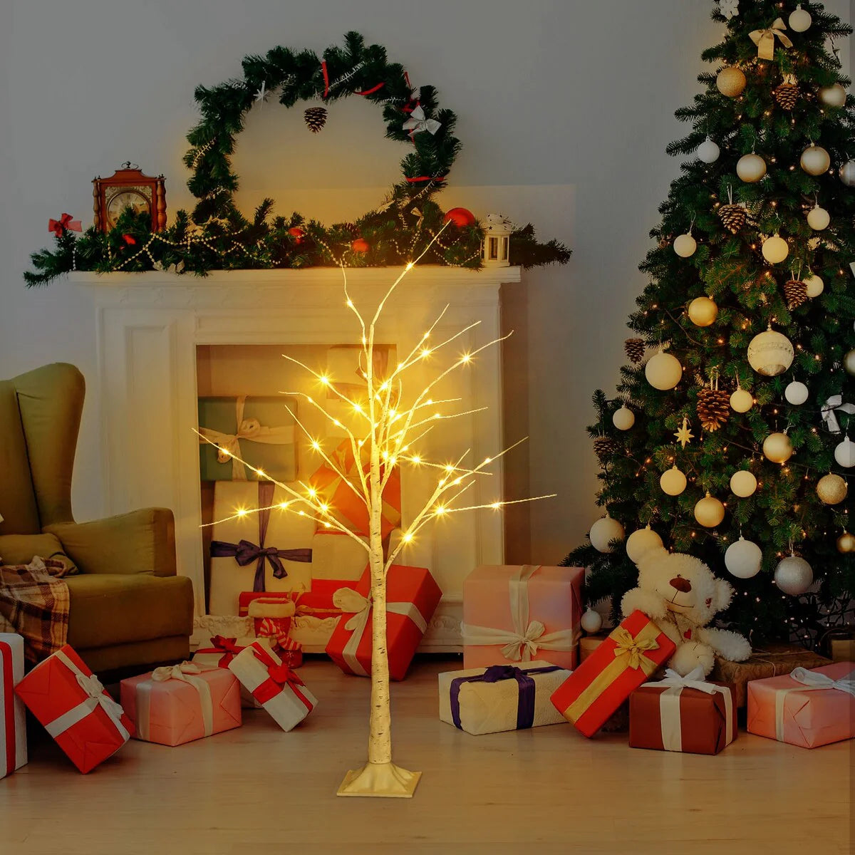 LED Lighted Birch Tree with Fairy Lights for Decoration Inside Outside