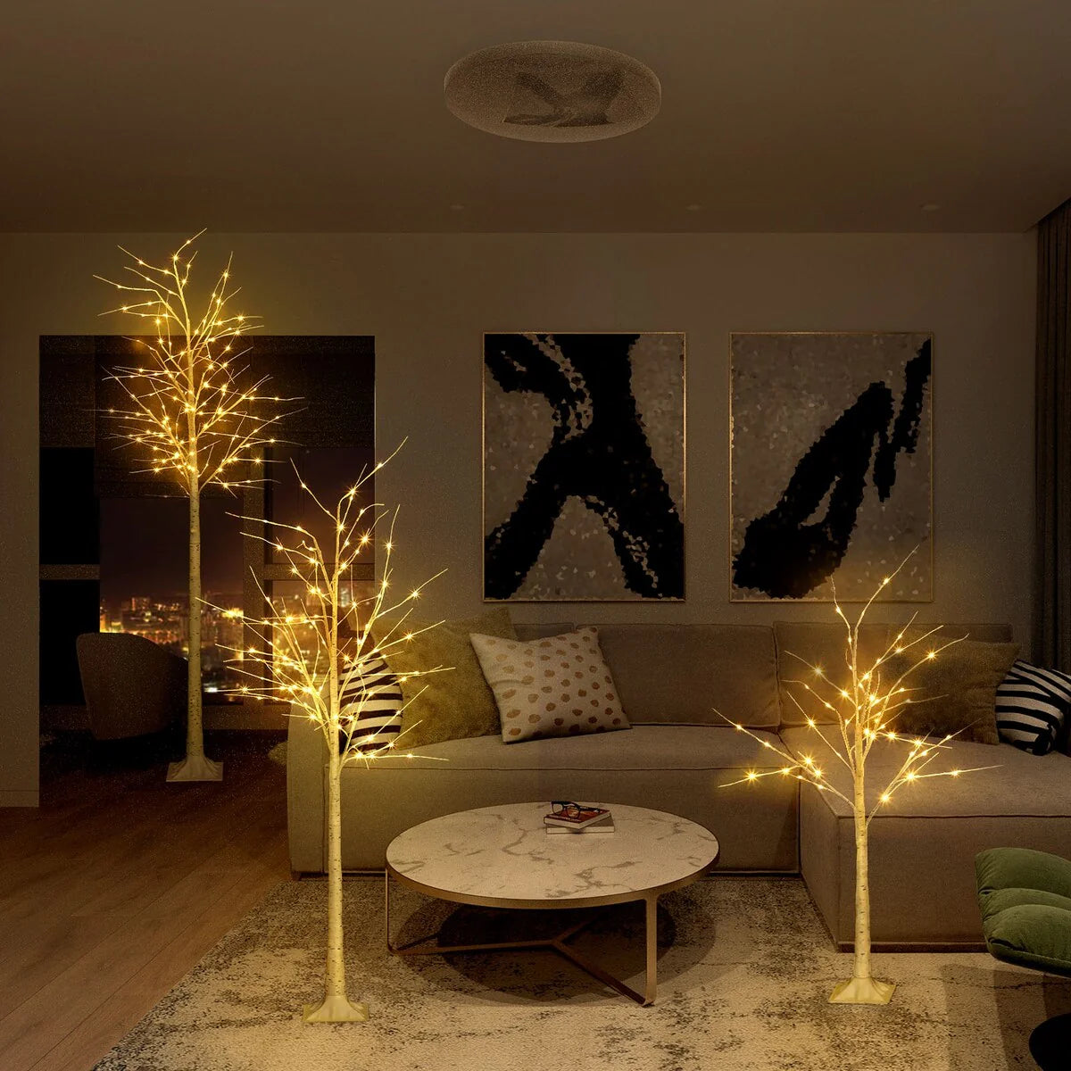 LED Lighted Birch Tree with Fairy Lights for Decoration Inside Outside