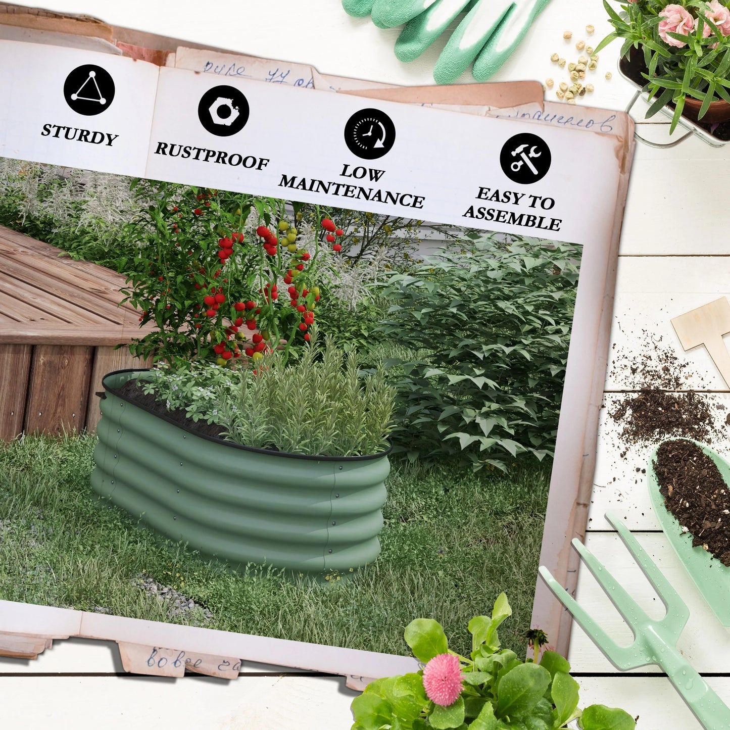 Outsunny 3.4' x 2' x 1.4' Galvanized Raised Garden Bed Kit, Outdoor Metal Elevated Planter Box