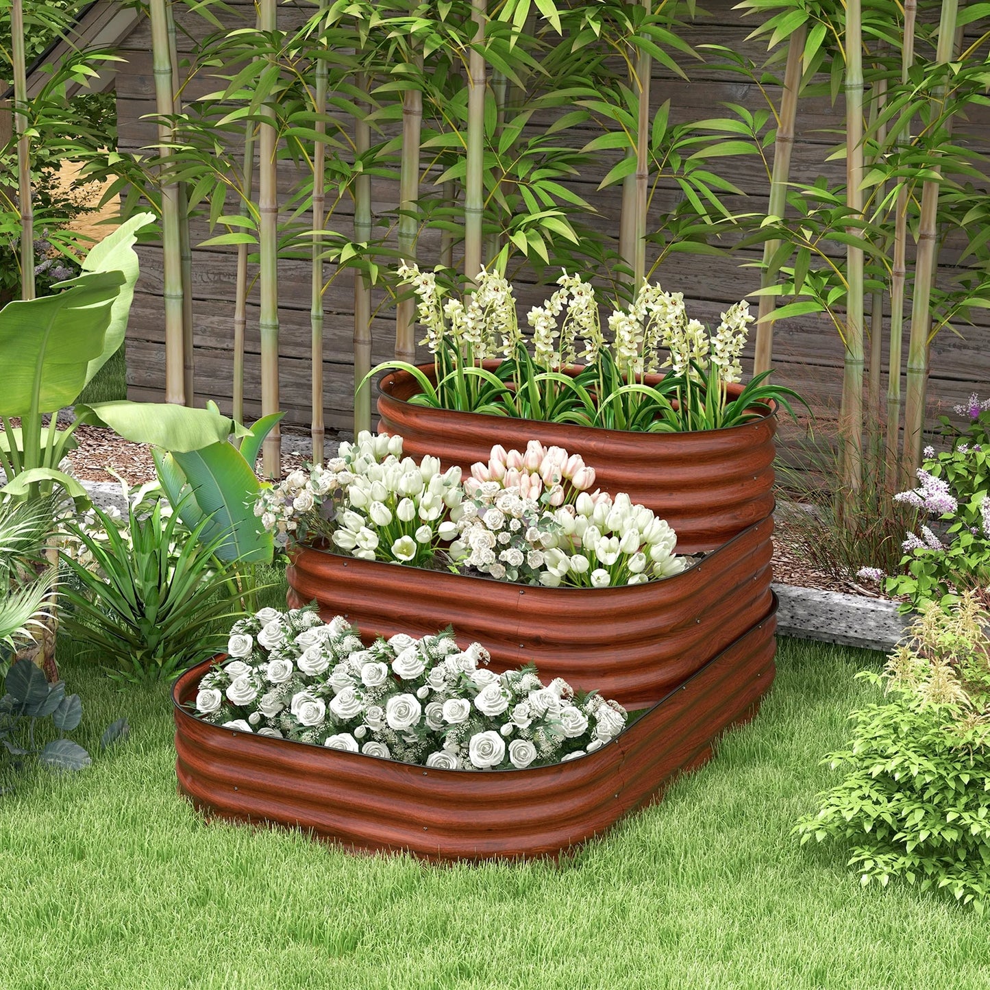 Outsunny 3-Tier Galvanized Steel Raised Garden Bed Kit, 62.25" x 43" x 32.25", 3 Combining Planter Boxes
