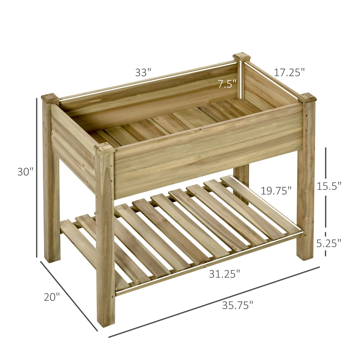 Outsunny 36" x 20" x 30" Raised Garden Bed with Legs and Shelf, Elevated Wood Planter Box, Gardening Standing Growing Bed
