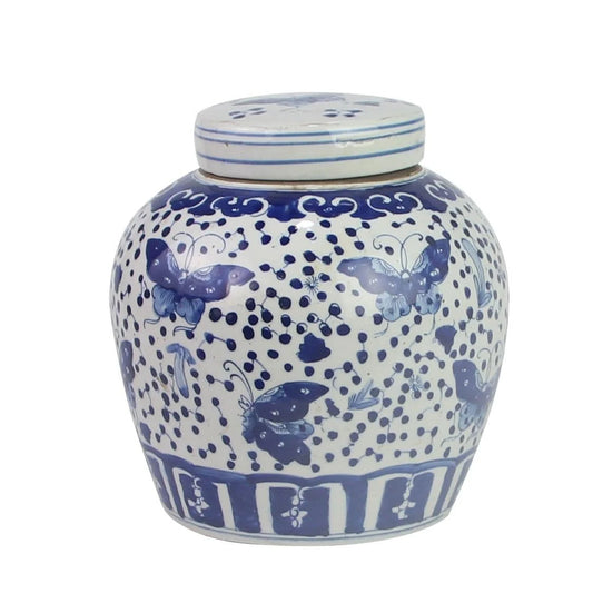 Blue And White Ming Jar Butterfly Dots
