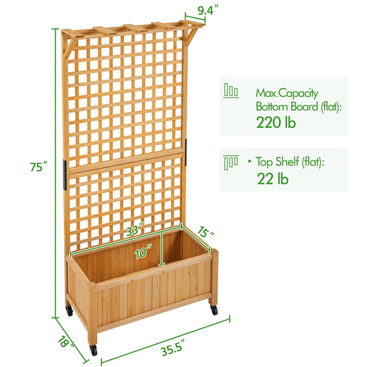 Yaheetech 72"H Wood Planter Raised Bed with Trellis Free Standing Planter Box for Garden Yard