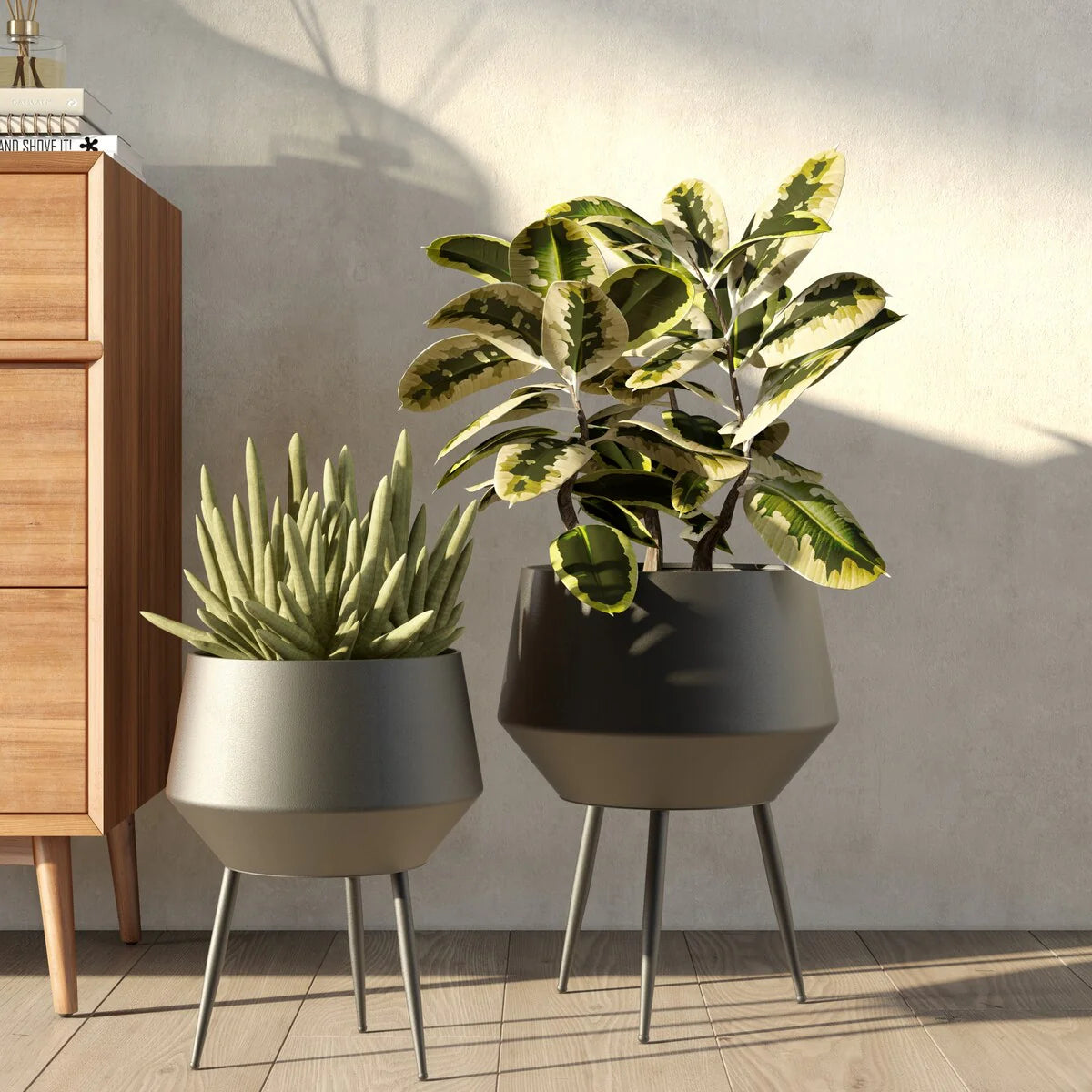 Huxley Mid Century Modern Planters - White (Set of 2)