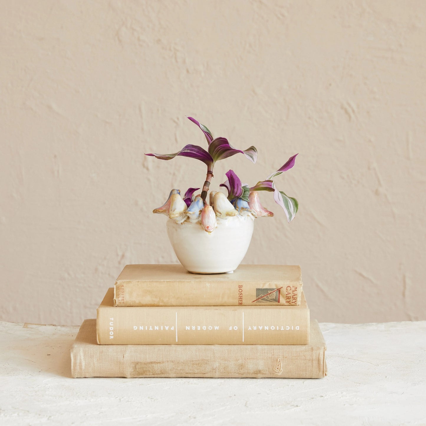 Decorative Stoneware Planter on Rim