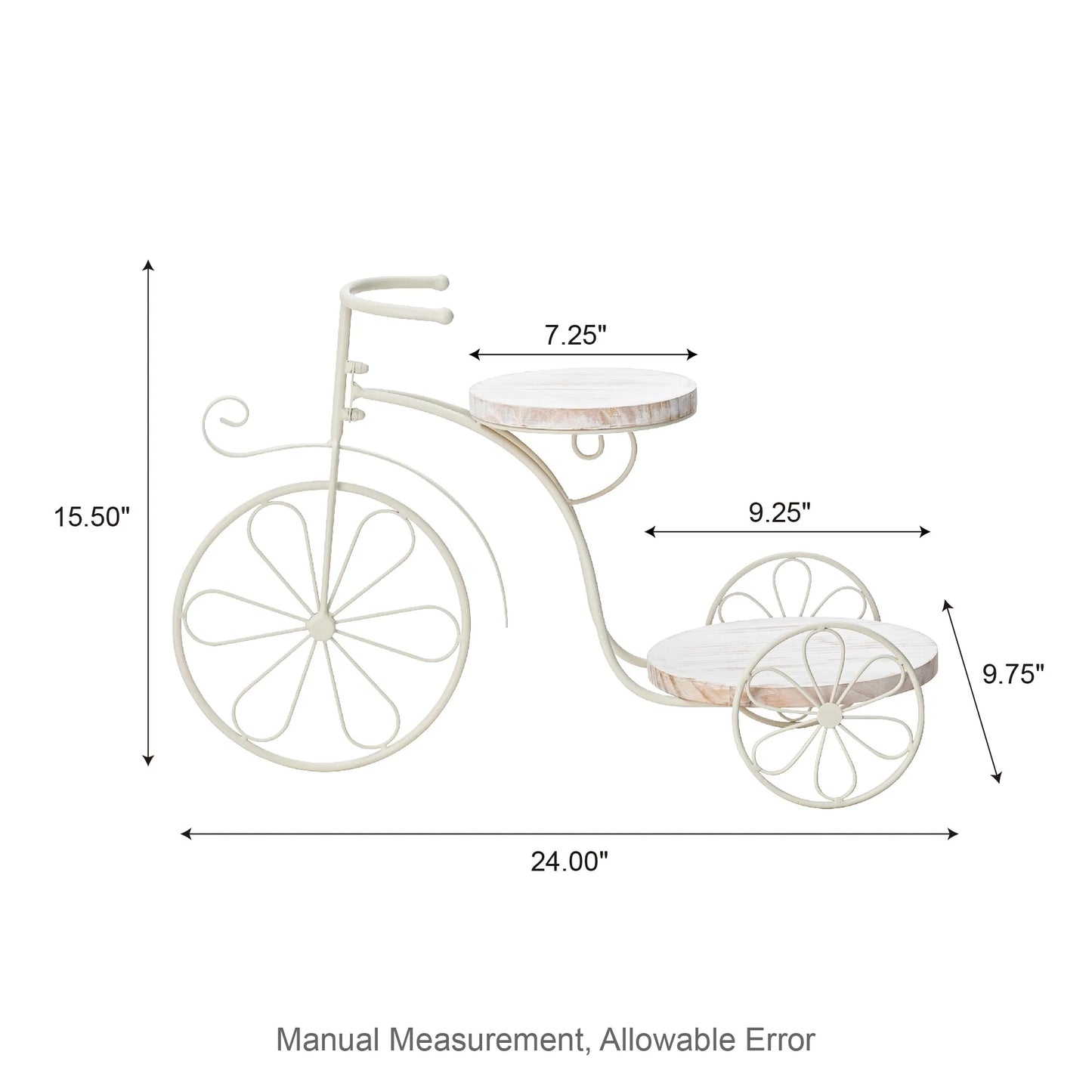 Glitzhome 24"L Spring Metal Tricycle Planter Stands Flower Pot Cart with Wood Trays