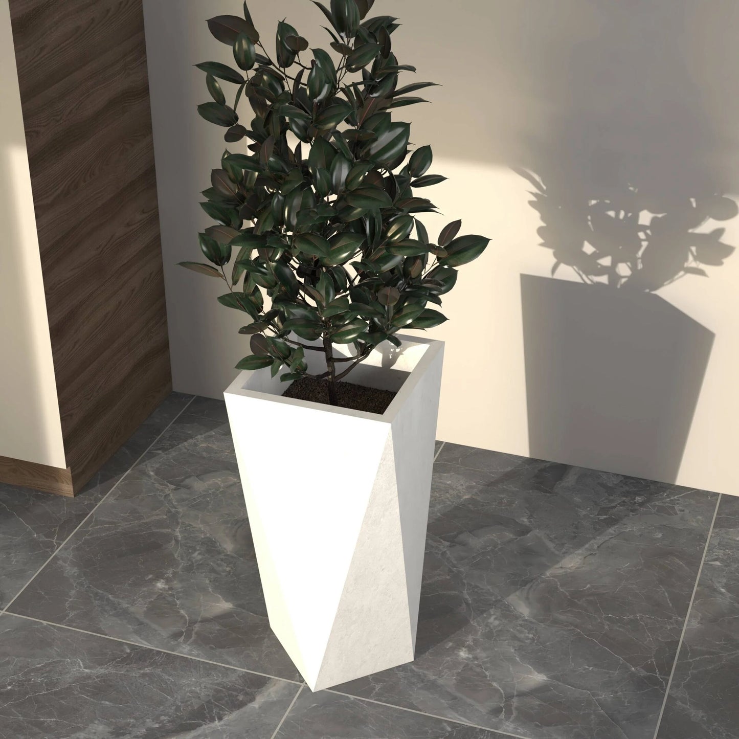 Aloe Fiberstone & MGO Clay Tapered Square Durable Planter, Indoor/Outdoor Weather Resistant Pot with Drainage, Yard Porch Decor