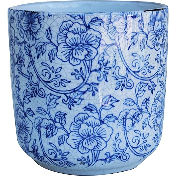 Ceramic Blue and White Cylindrical planters, 2 Prints