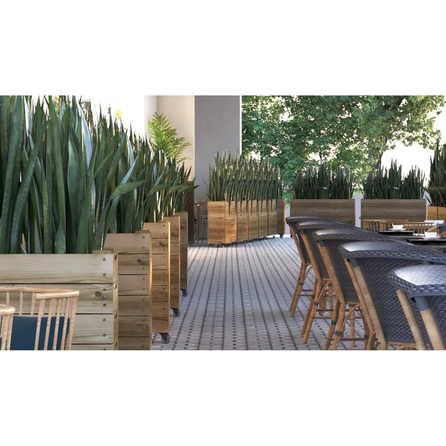 40inx12inx32in Solid Wood Rolling Planter Barrier - 1pc