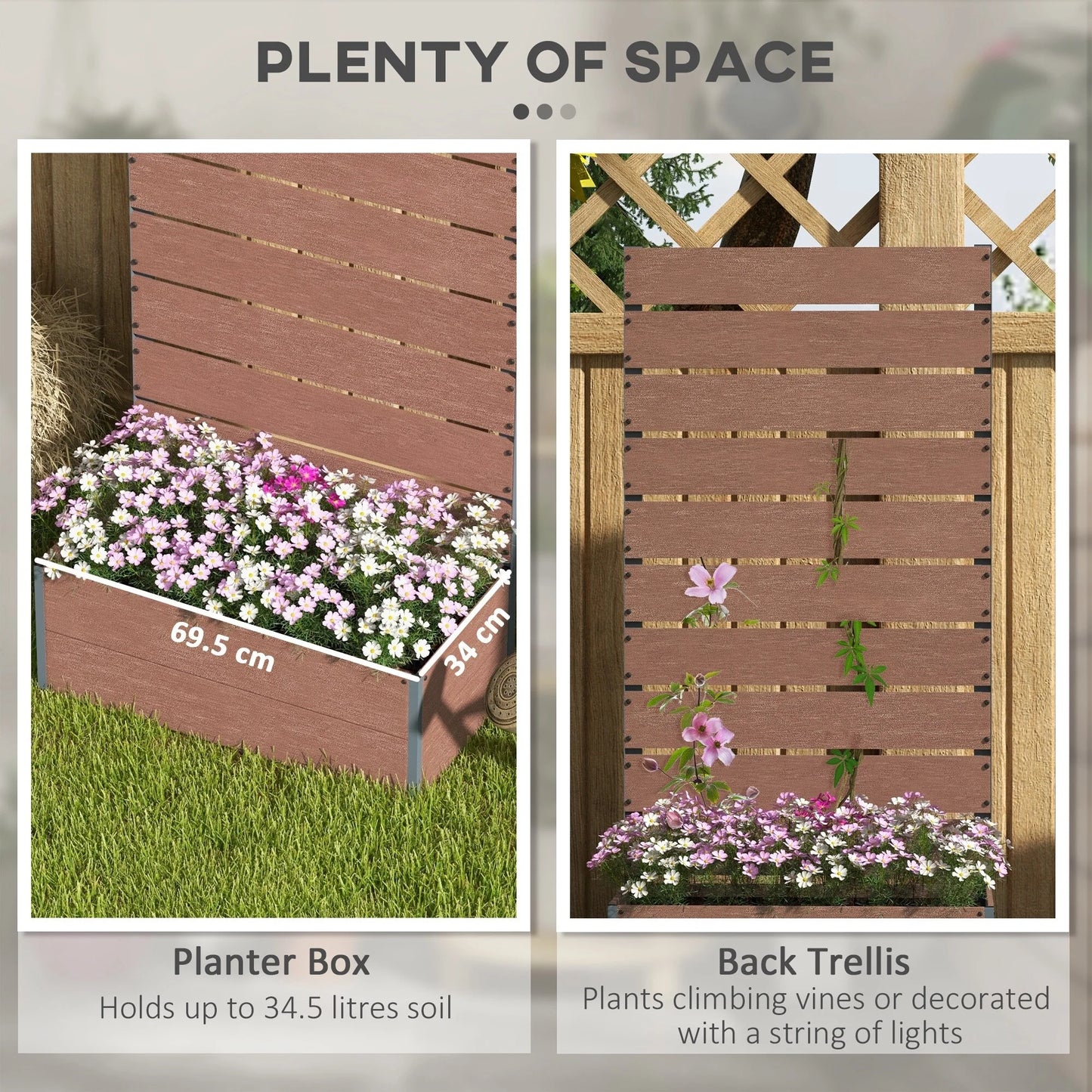 Outsunny Raised Garden Bed with Trellis for Climbing Plants, Planter Box with Drainage Gap, Freestanding Trellis Planter