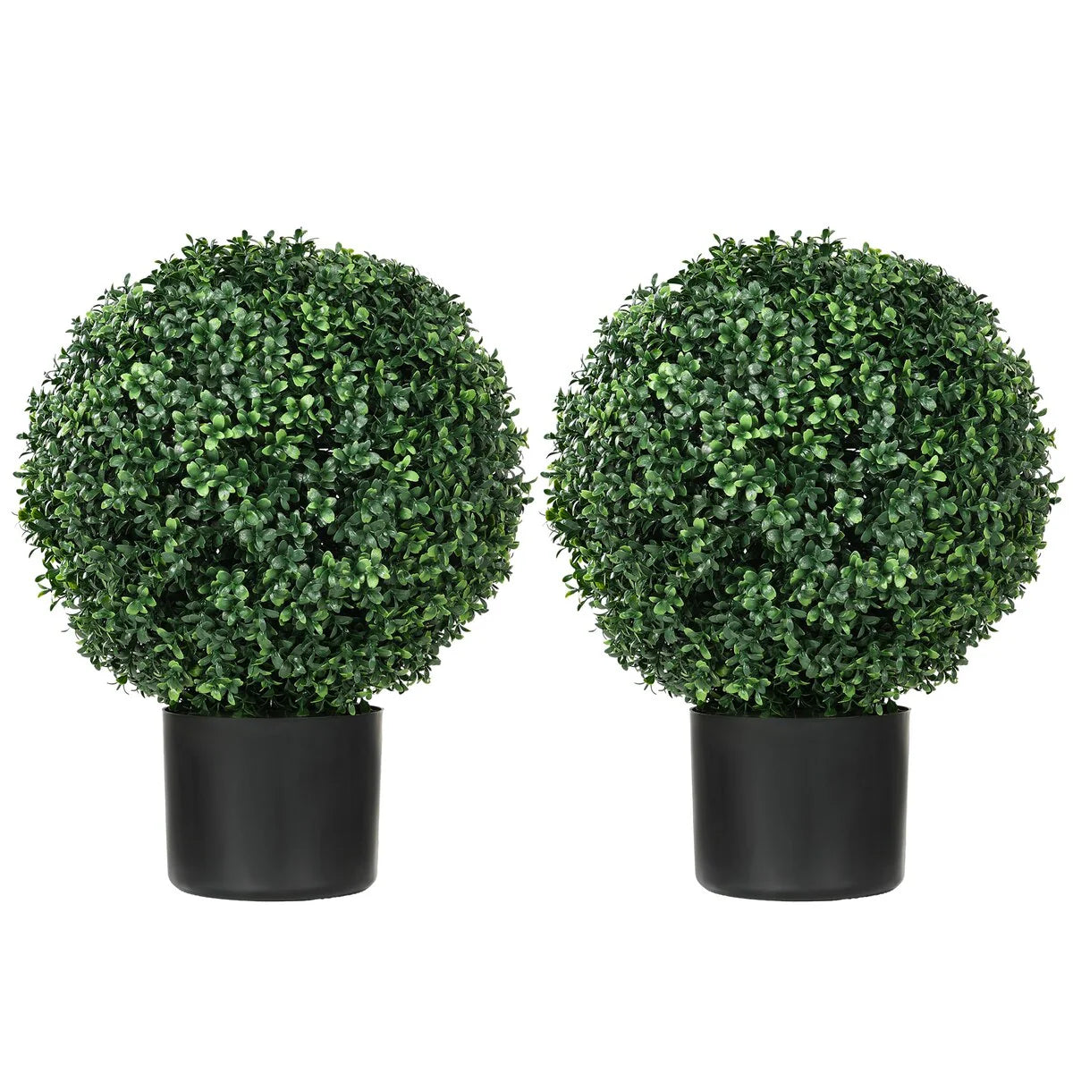 HOMCOM Set of 2 20.5" Artificial Ball Boxwood Topiary Trees with Pot