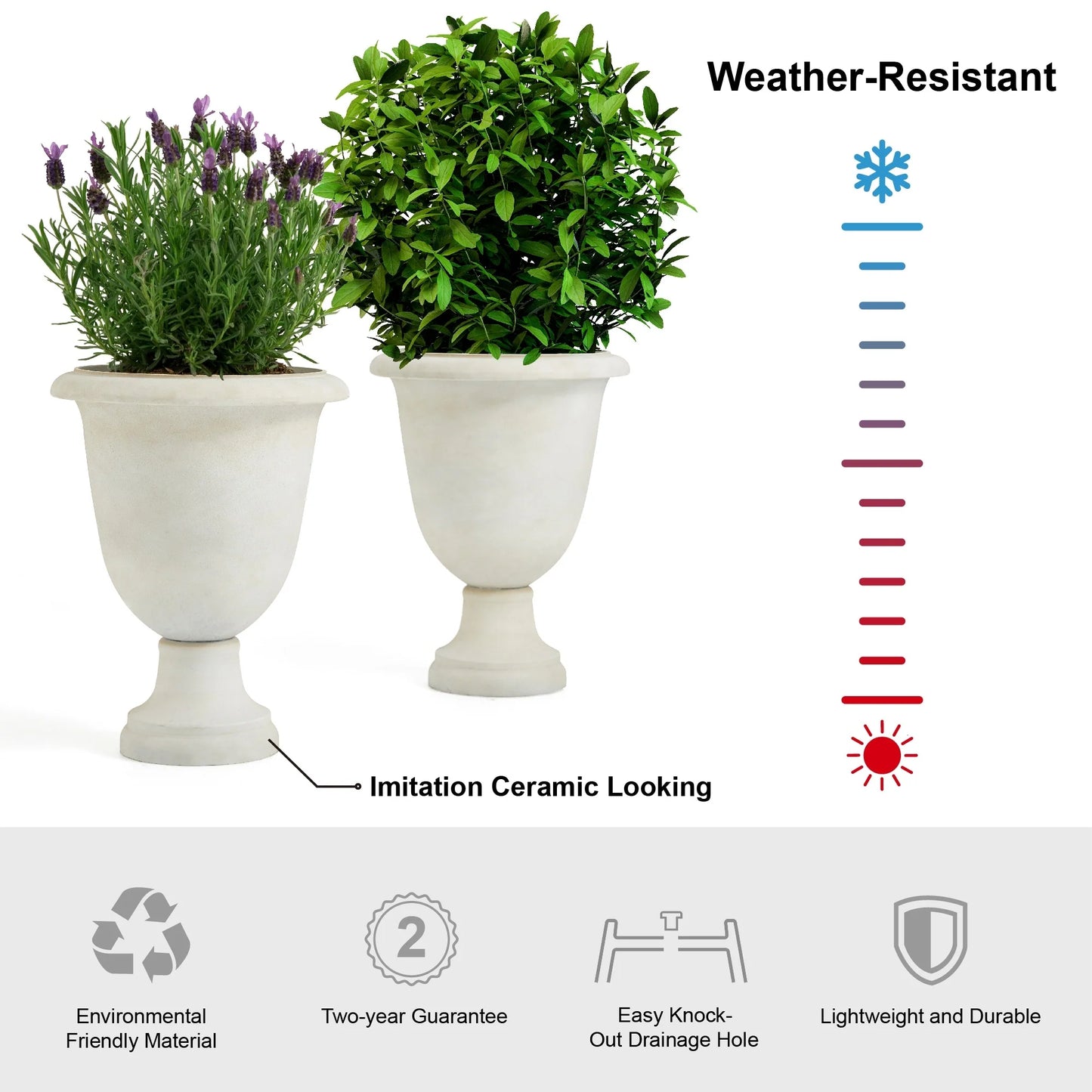 Glitzhome Modern Oversized Eco-Friendly PE Faux Terrazzo Urn Planter Porch Flowerpot (Set of 2/Set of 3)
