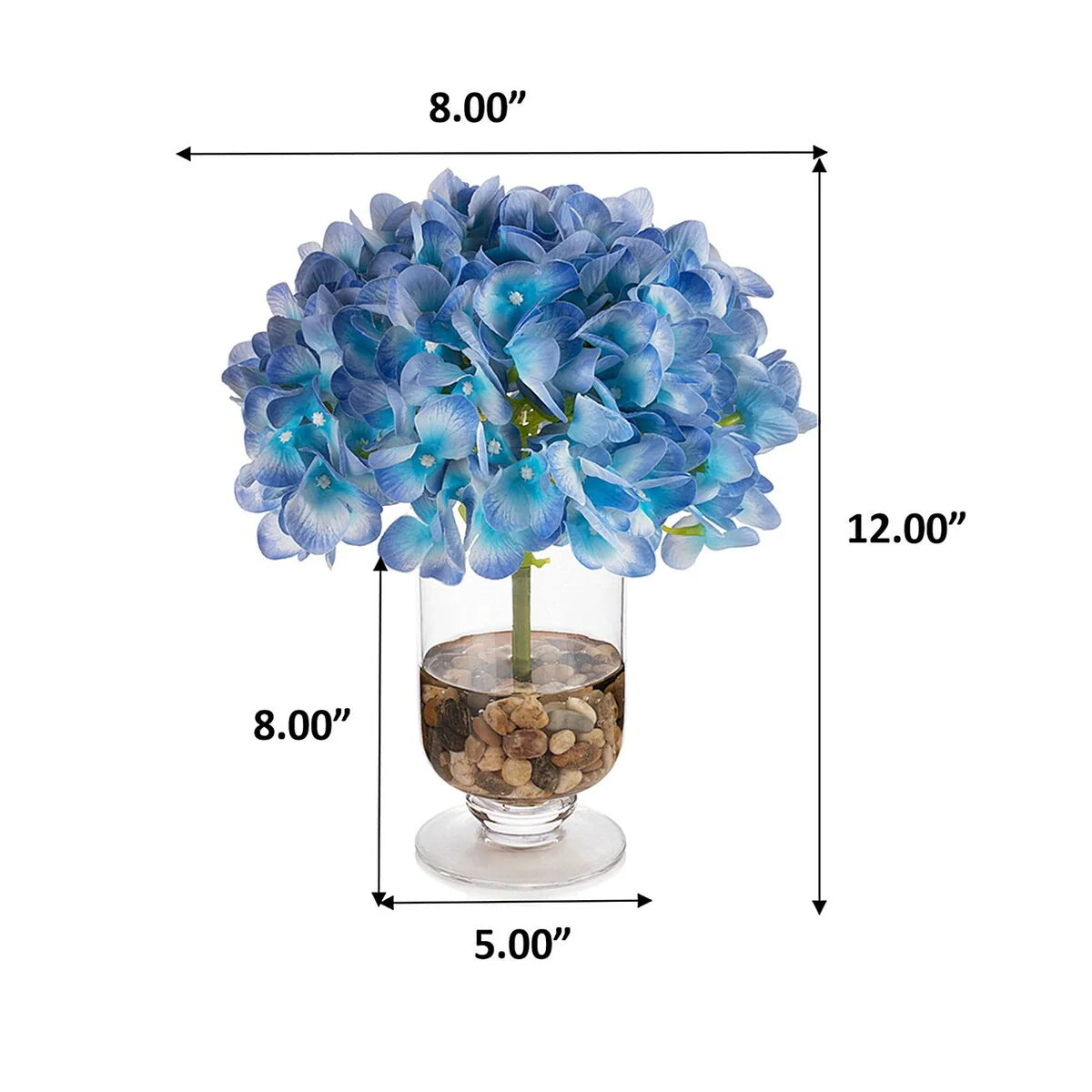 Real Touch Hydrangea Flower in Clear Glass Vase with Acrylic Water for Home Office Wedding Decoration