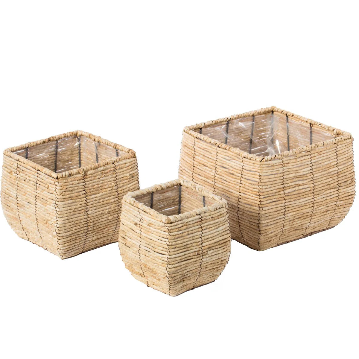 Woven Square Flower Pot Planter with Leak-Proof Plastic Lining