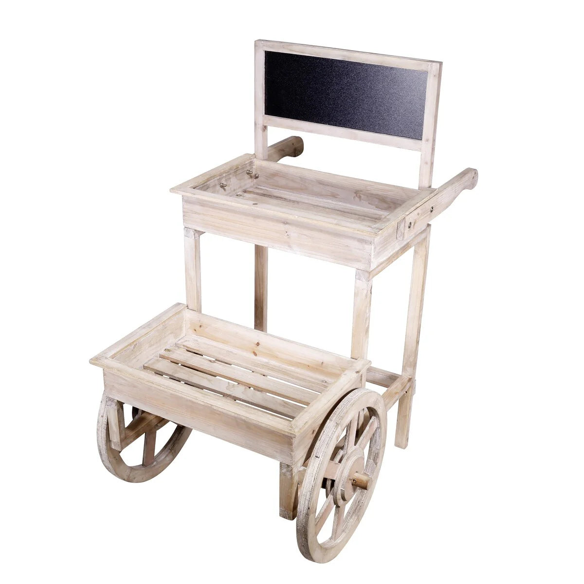Alpine Corporation 34" Tall Indoor/Outdoor Wooden 2-Tier Plant Display Stand with Chalkboard and Wheels