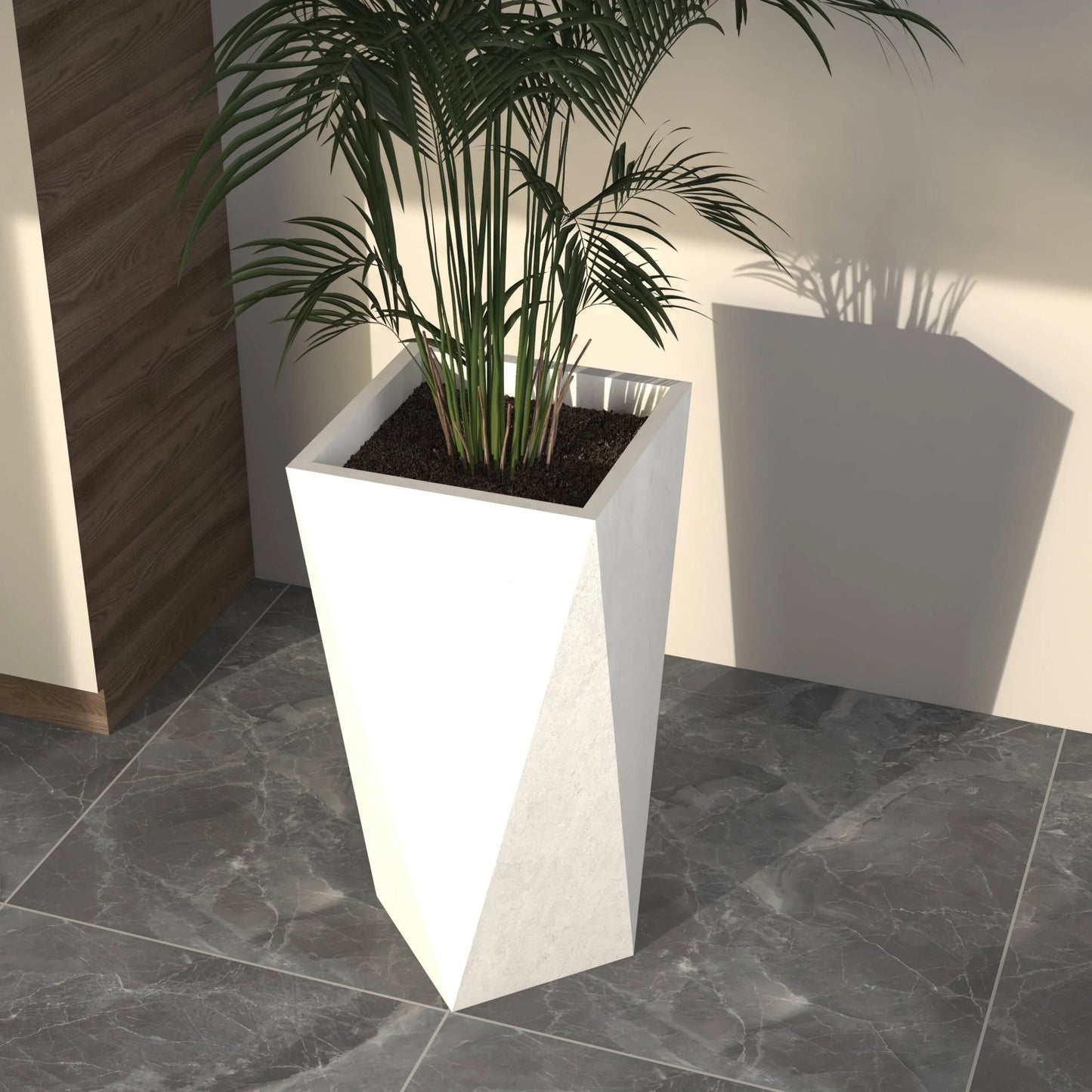 Aloe Fiberstone & MGO Clay Tapered Square Durable Planter, Indoor/Outdoor Weather Resistant Pot with Drainage, Yard Porch Decor