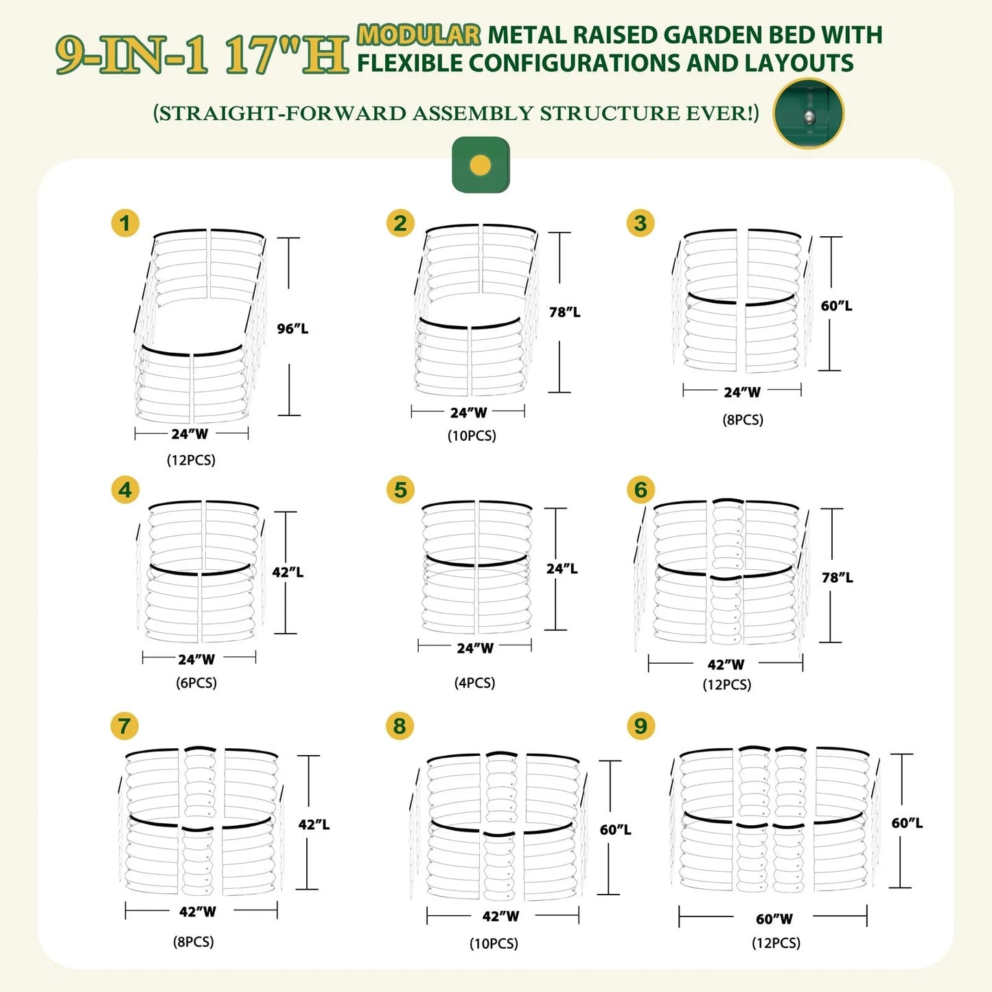 VEIKOUS 9-in-1 Modular Galvanized Metal Raised Garden Bed Kit for Outdoor Planters
