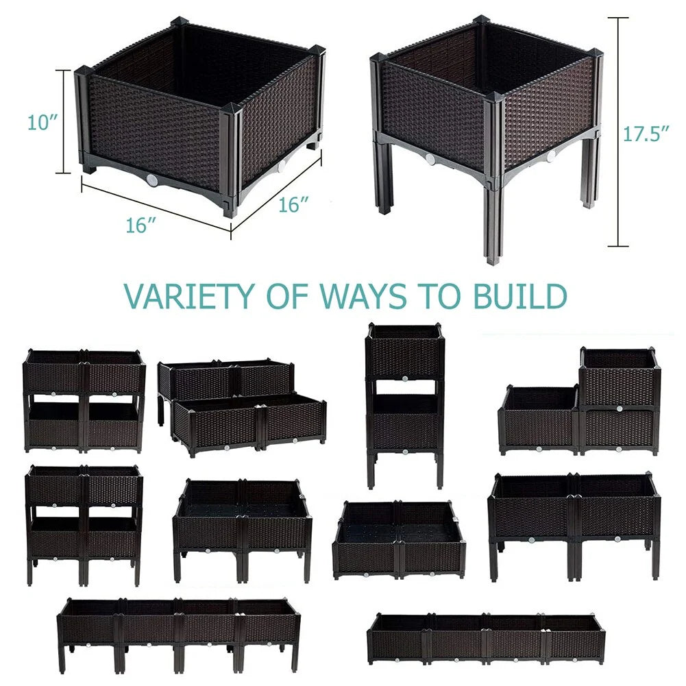 Modern Home Raised Planter Kit - Stackable Modular Flower/Garden Bed Kit - Stacking Sets for Home, Restaurant, Office, Garden