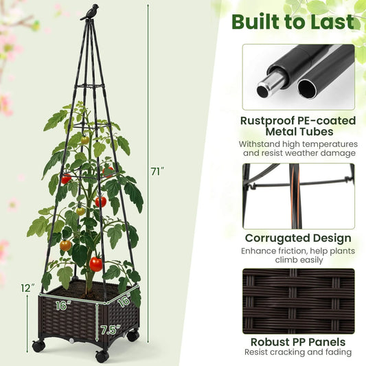 Costway 1/2 PCS Raised Garden Bed with Plant Box & Obelisk Trellis