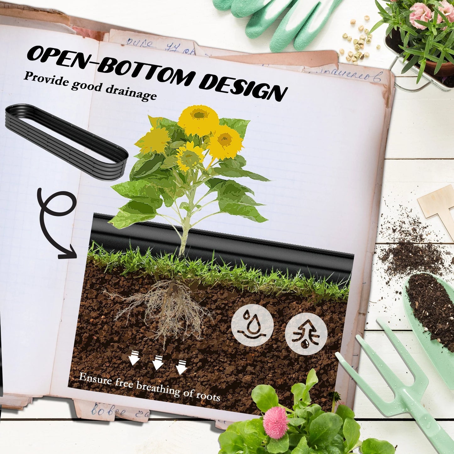 Outsunny 7.9' x 2' x 1' Galvanized Raised Garden Bed Kit, Outdoor Metal Elevated Planter Box with Safety Edging