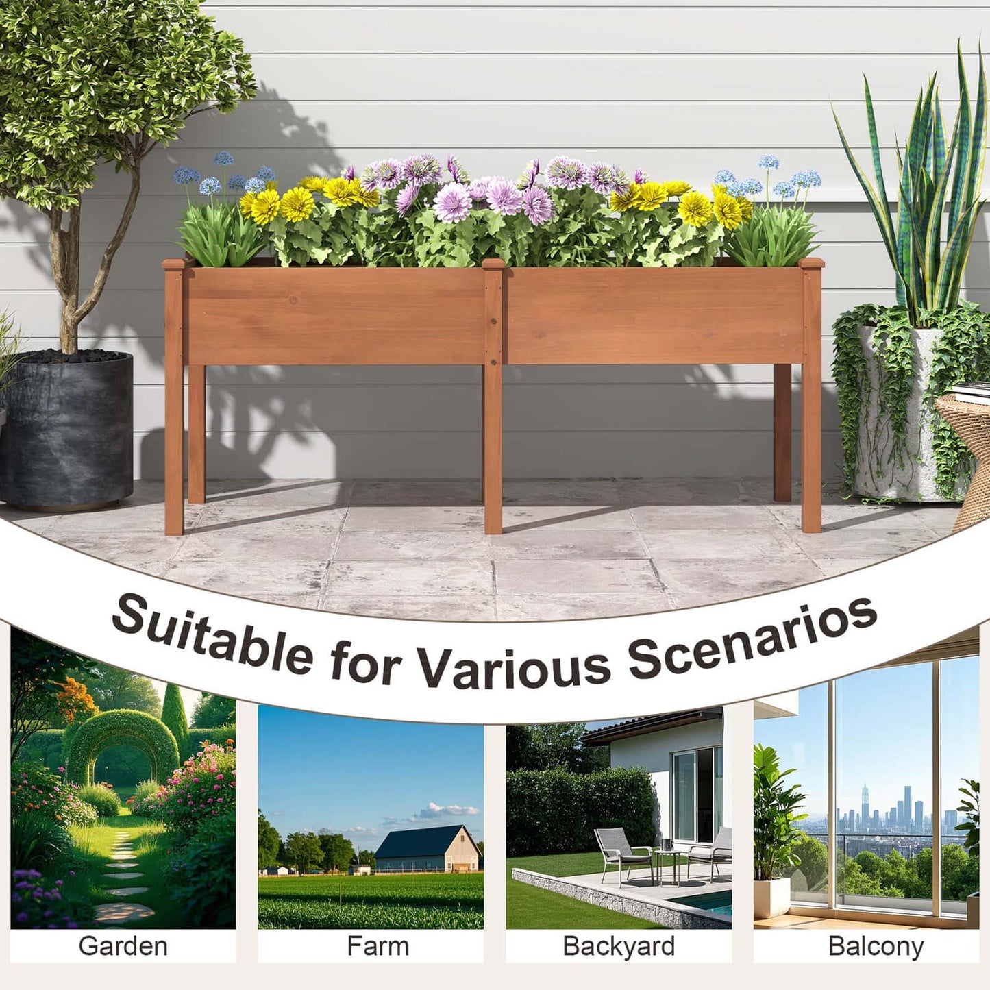 Costway Raised Garden Bed Elevated Fir Wood Planter Box with 2 Large - See Details