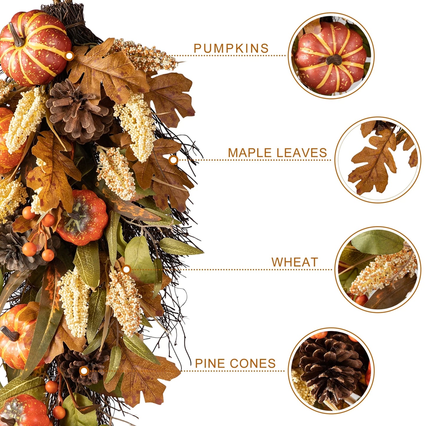Glitzhome 26"H Fall Sunflower Pumpkin Lotus Leaf Teardrop Swag for Thanksgiving